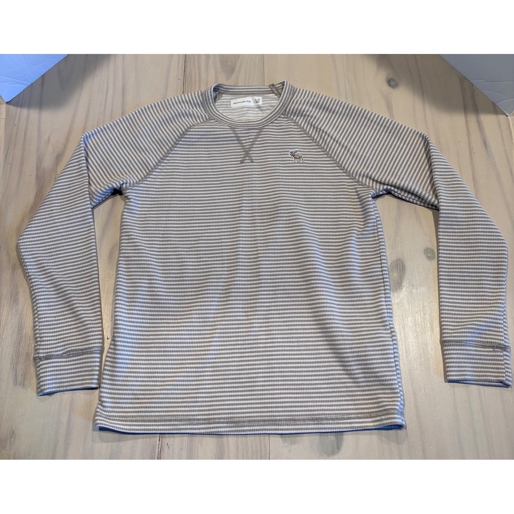 Abercrombie Kids Gray White Striped Waffle Knit Thermal Shirt‎ Size 11/12 Moose